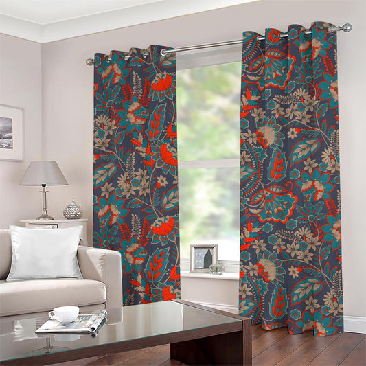 Retro Vintage Bohemian Floral Print Grommet Curtains