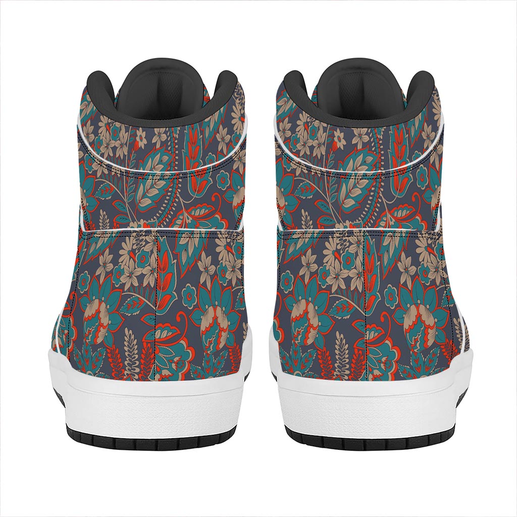 Retro Vintage Bohemian Floral Print High Top Leather Sneakers