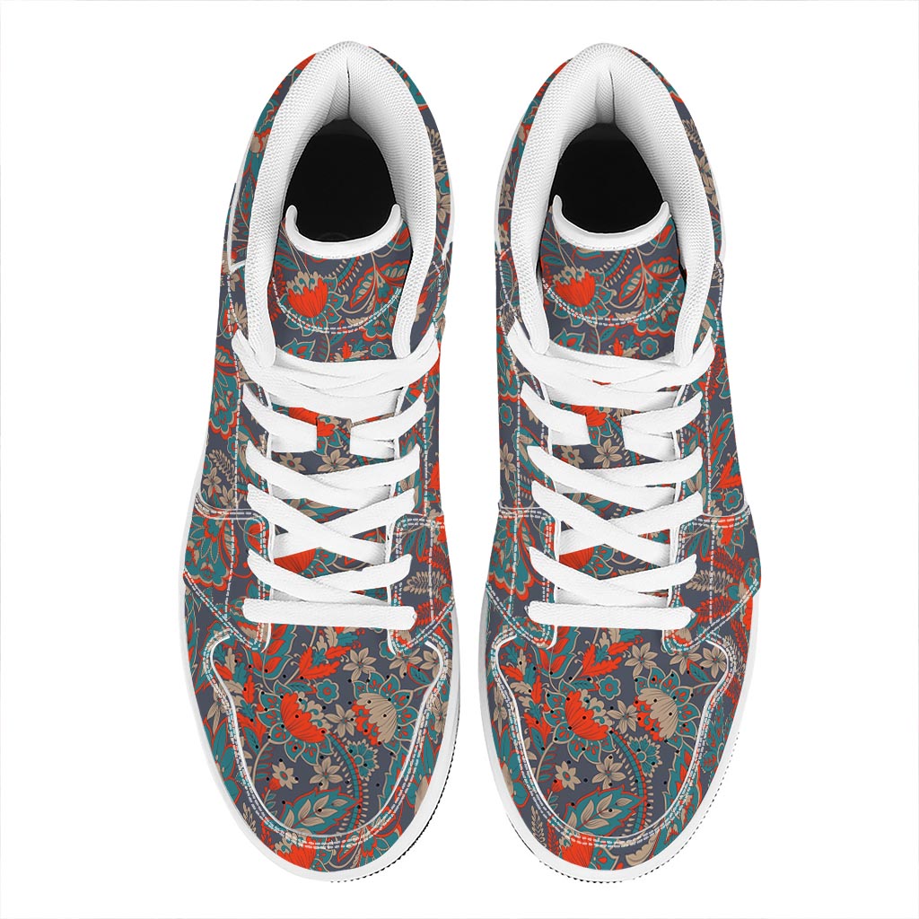 Retro Vintage Bohemian Floral Print High Top Leather Sneakers