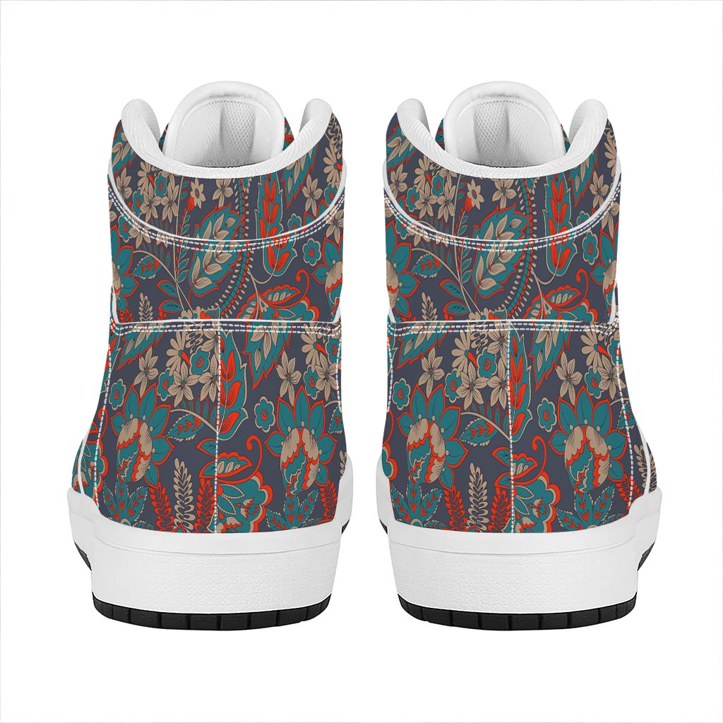 Retro Vintage Bohemian Floral Print High Top Leather Sneakers