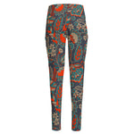 Retro Vintage Bohemian Floral Print High-Waisted Pocket Leggings