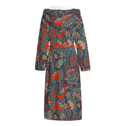 Retro Vintage Bohemian Floral Print Hooded Bathrobe