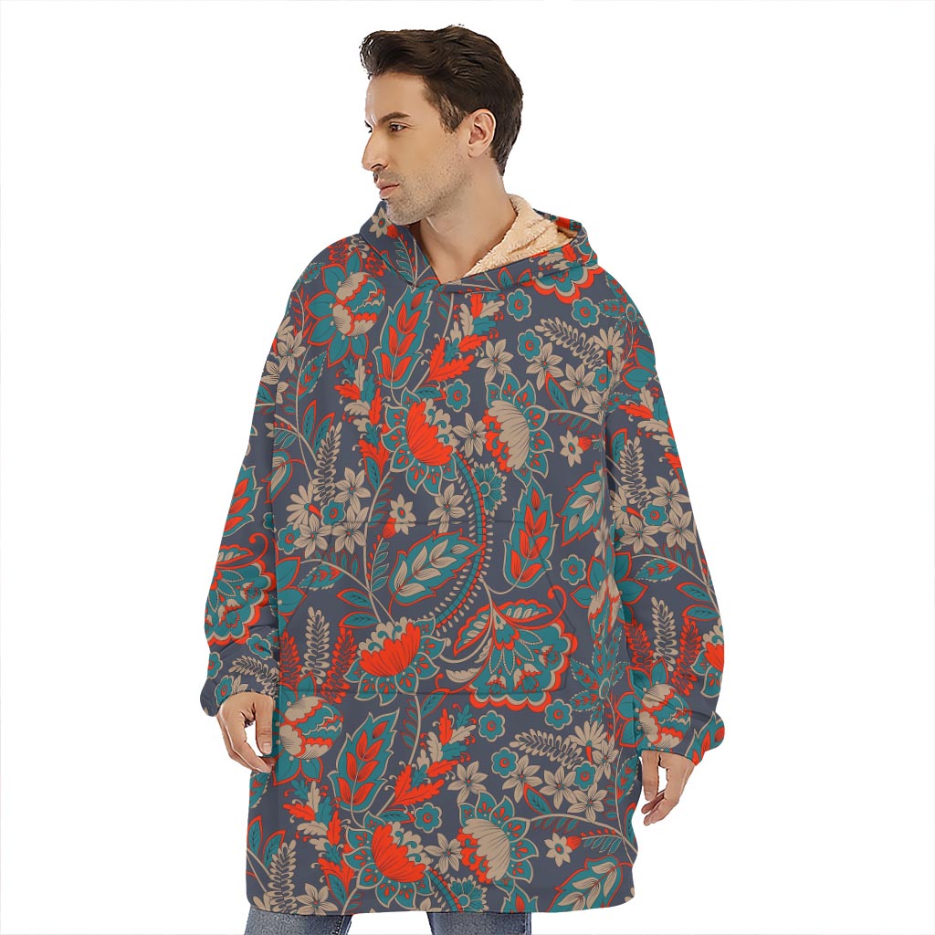 Retro Vintage Bohemian Floral Print Hoodie Blanket