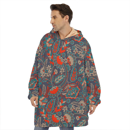 Retro Vintage Bohemian Floral Print Hoodie Blanket