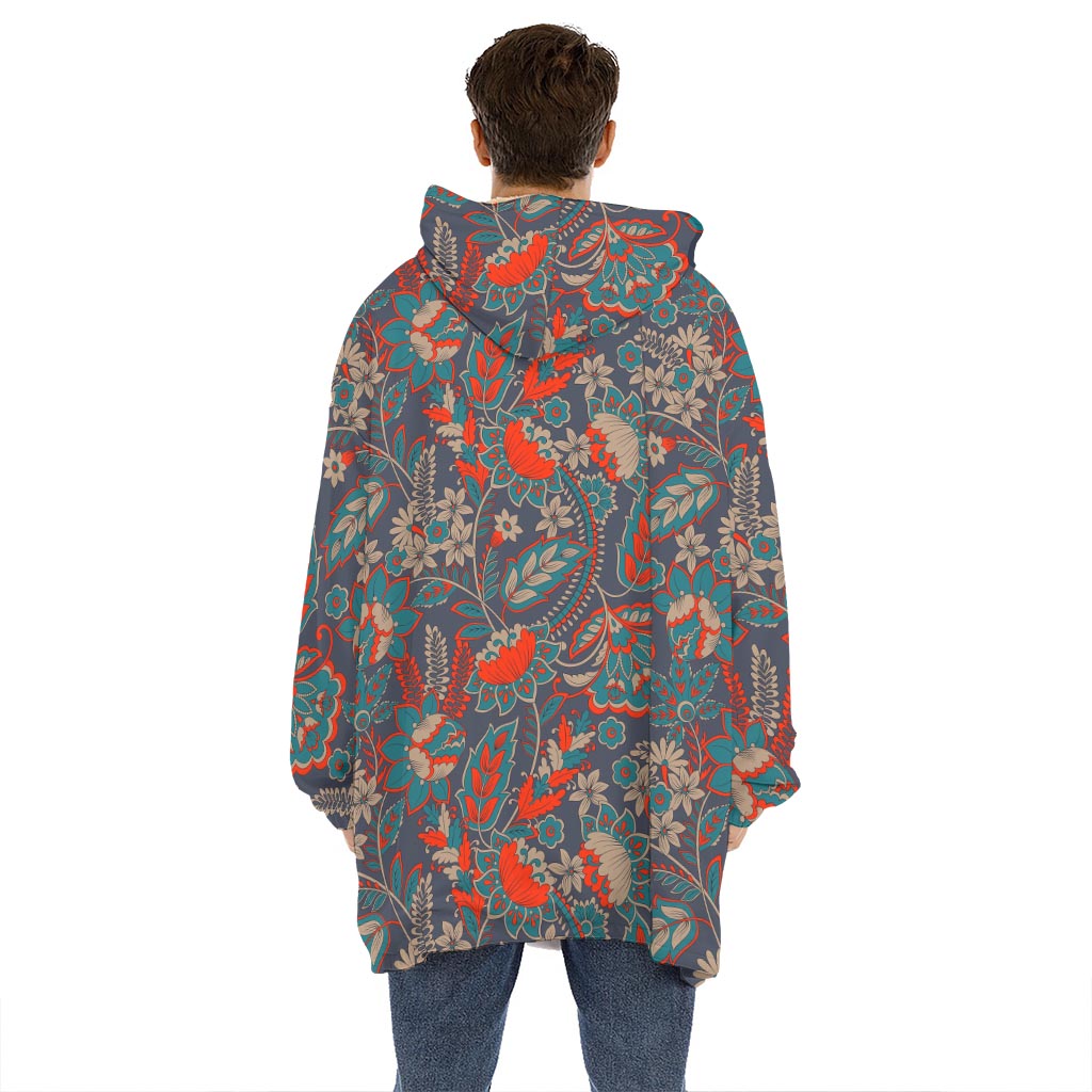 Retro Vintage Bohemian Floral Print Hoodie Blanket