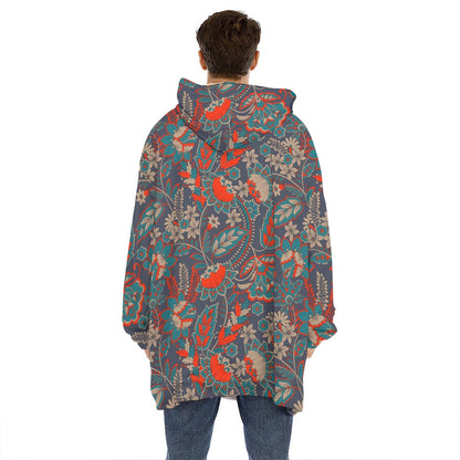 Retro Vintage Bohemian Floral Print Hoodie Blanket