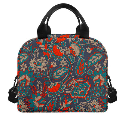 Retro Vintage Bohemian Floral Print Insulated Lunch Bag