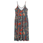 Retro Vintage Bohemian Floral Print Jersey Midi Cami Dress