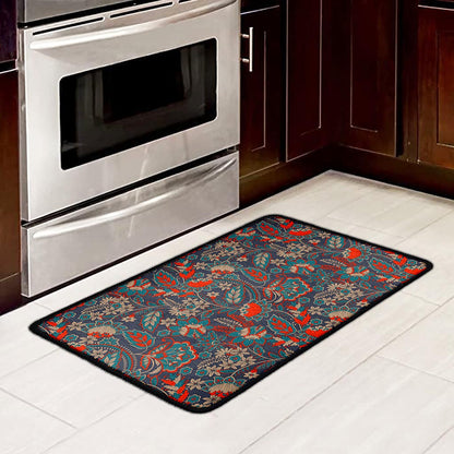 Retro Vintage Bohemian Floral Print Kitchen Mat