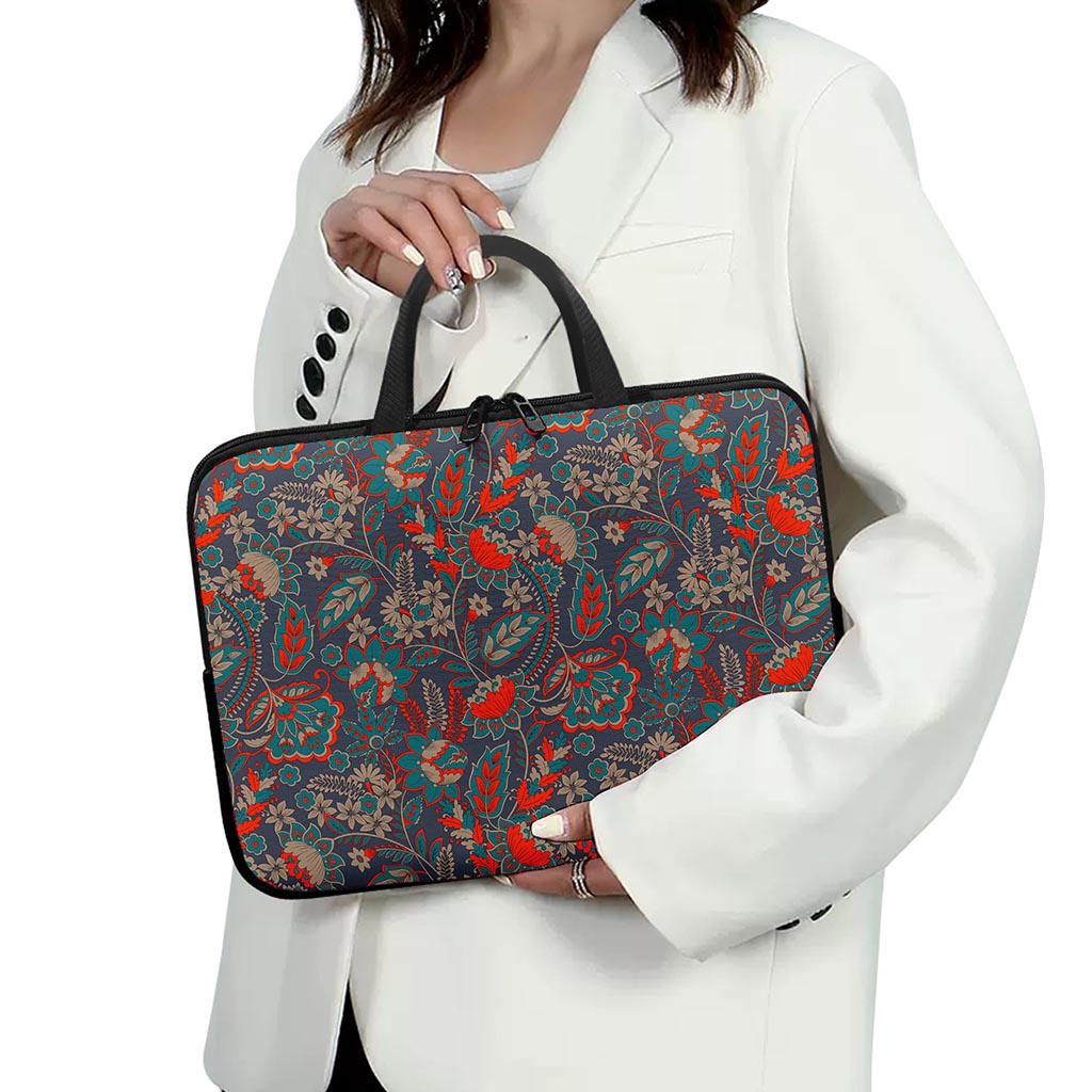 Retro Vintage Bohemian Floral Print Laptop Sleeve With Handle
