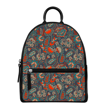 Retro Vintage Bohemian Floral Print Leather Backpack