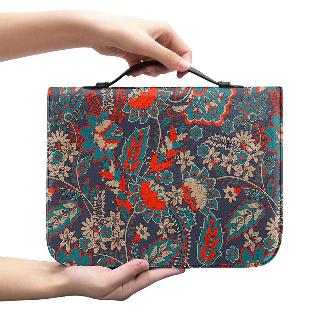 Retro Vintage Bohemian Floral Print Leather Bible Cover