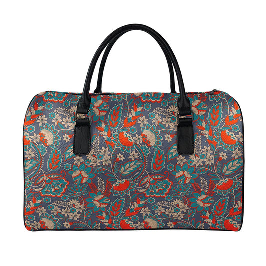 Retro Vintage Bohemian Floral Print Leather Duffle Bag