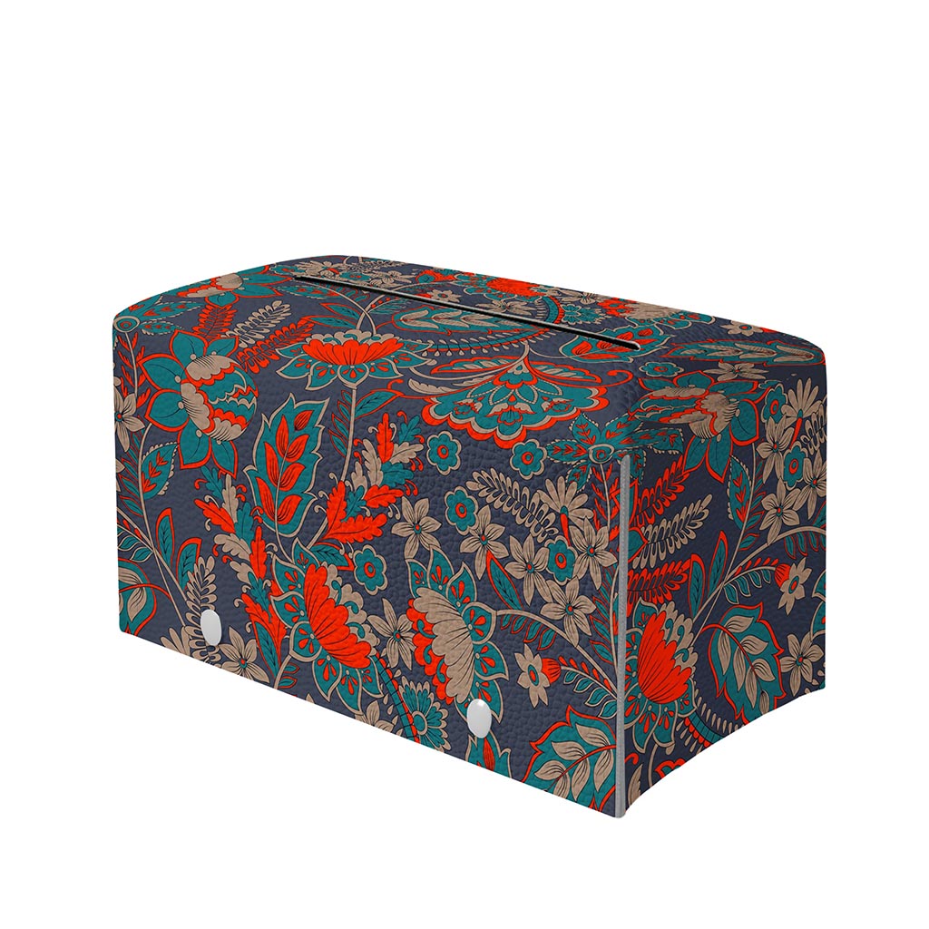 Retro Vintage Bohemian Floral Print Leather Tissue Box Cover