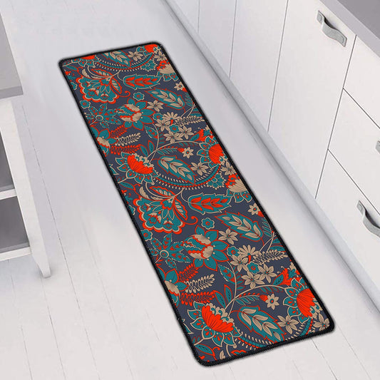 Retro Vintage Bohemian Floral Print Long Kitchen Mat