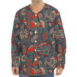 Retro Vintage Bohemian Floral Print Long Sleeve Baseball Jersey