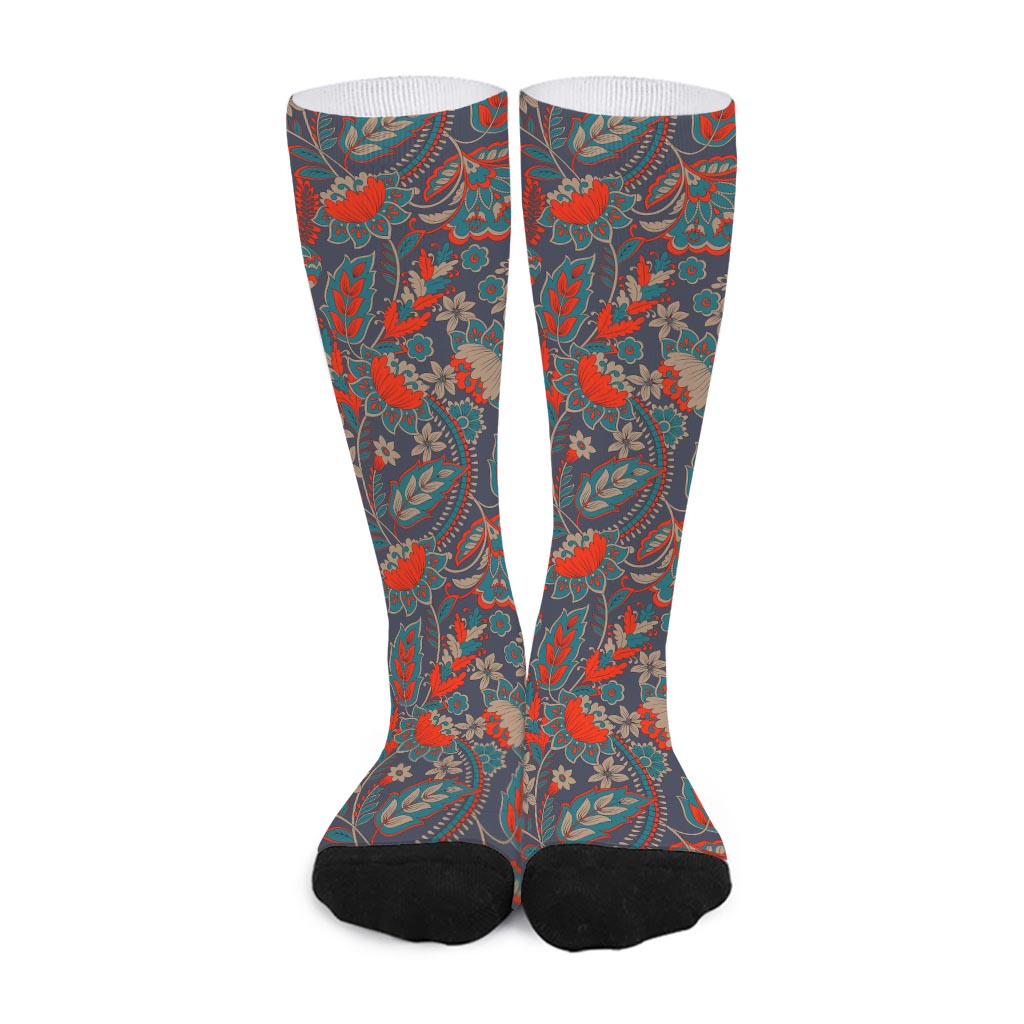 Retro Vintage Bohemian Floral Print Long Socks