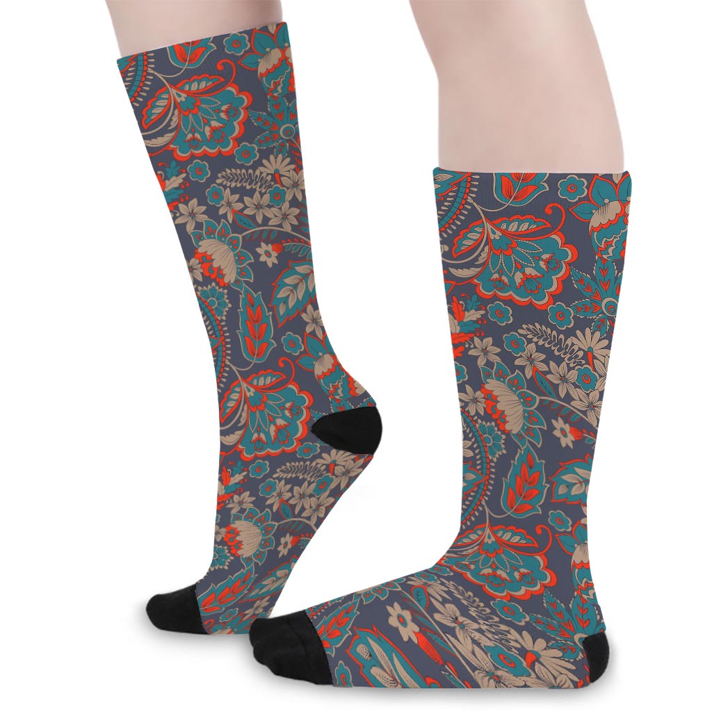 Retro Vintage Bohemian Floral Print Long Socks