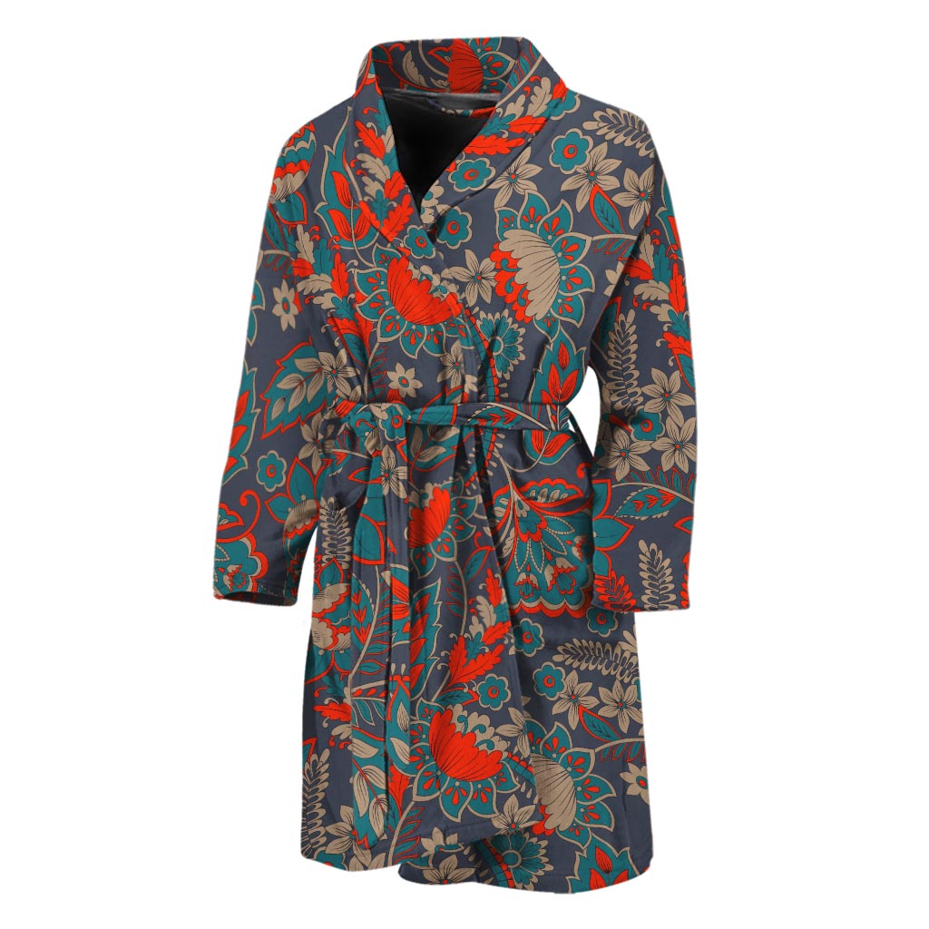 Retro Vintage Bohemian Floral Print Men's Bathrobe