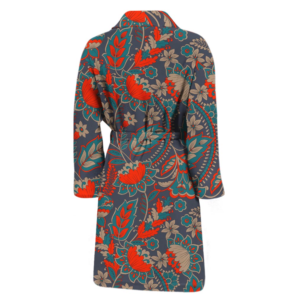Retro Vintage Bohemian Floral Print Men's Bathrobe