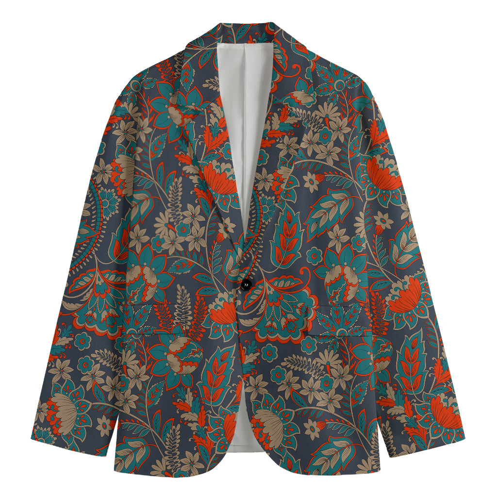 Retro Vintage Bohemian Floral Print Men's Blazer