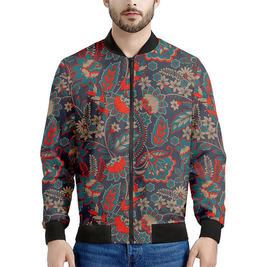 Retro Vintage Bohemian Floral Print Men's Bomber Jacket