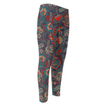 Retro Vintage Bohemian Floral Print Men's Compression Pants