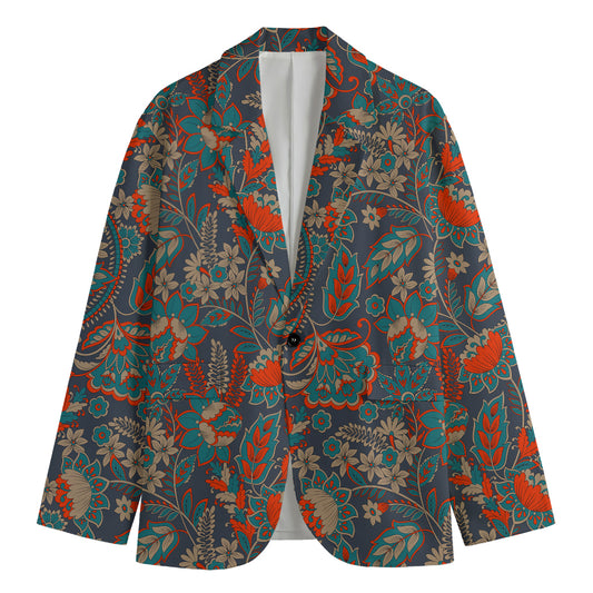 Retro Vintage Bohemian Floral Print Men's Cotton Blazer