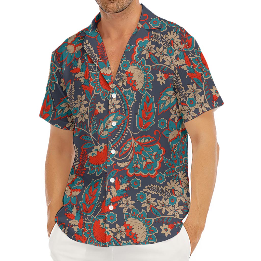 Retro Vintage Bohemian Floral Print Men's Deep V-Neck Shirt
