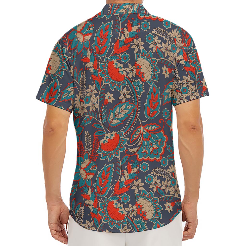 Retro Vintage Bohemian Floral Print Men's Deep V-Neck Shirt