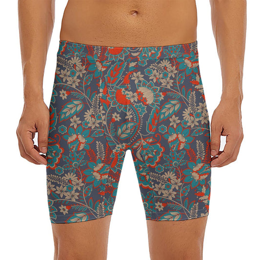 Retro Vintage Bohemian Floral Print Men's Long Boxer Briefs