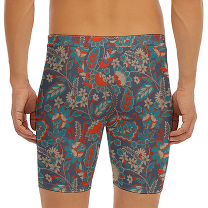 Retro Vintage Bohemian Floral Print Men's Long Boxer Briefs