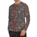Retro Vintage Bohemian Floral Print Men's Long Sleeve Rash Guard