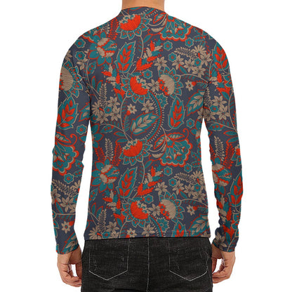 Retro Vintage Bohemian Floral Print Men's Long Sleeve Rash Guard
