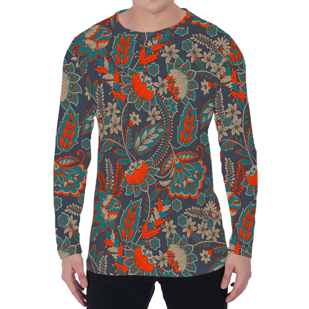 Retro Vintage Bohemian Floral Print Men's Long Sleeve T-Shirt