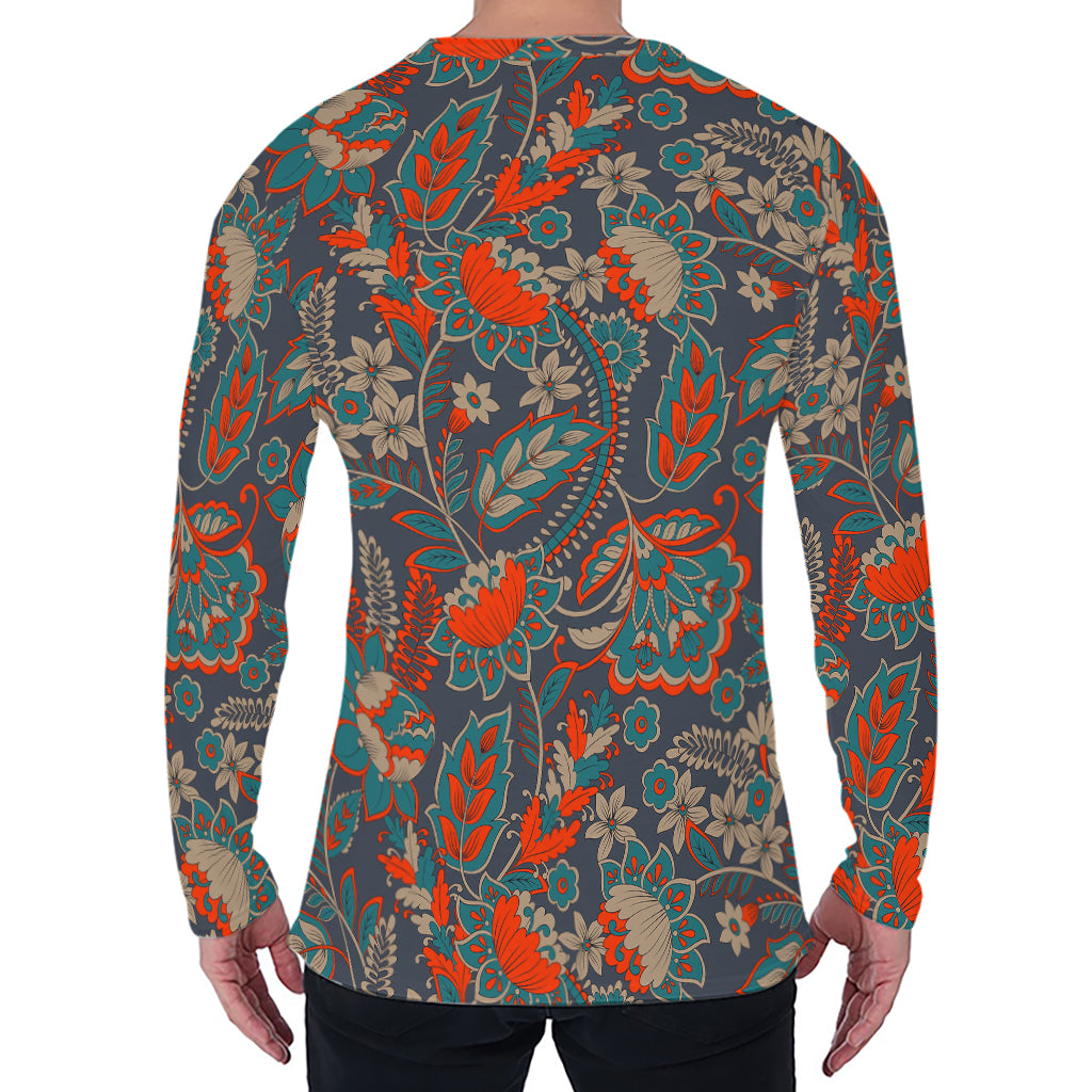 Retro Vintage Bohemian Floral Print Men's Long Sleeve T-Shirt