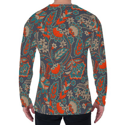 Retro Vintage Bohemian Floral Print Men's Long Sleeve T-Shirt