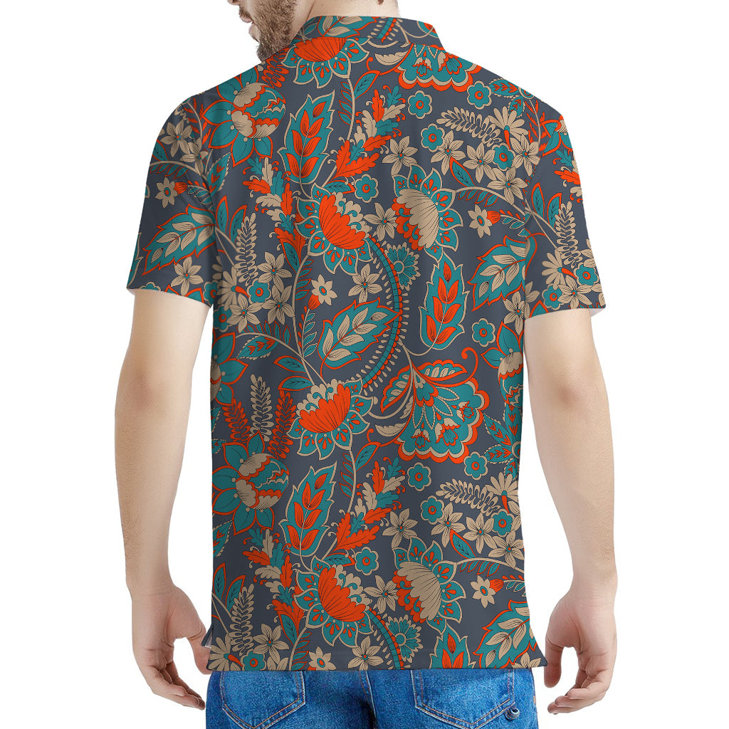 Retro Vintage Bohemian Floral Print Men's Polo Shirt