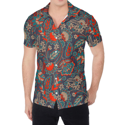 Retro Vintage Bohemian Floral Print Men's Shirt