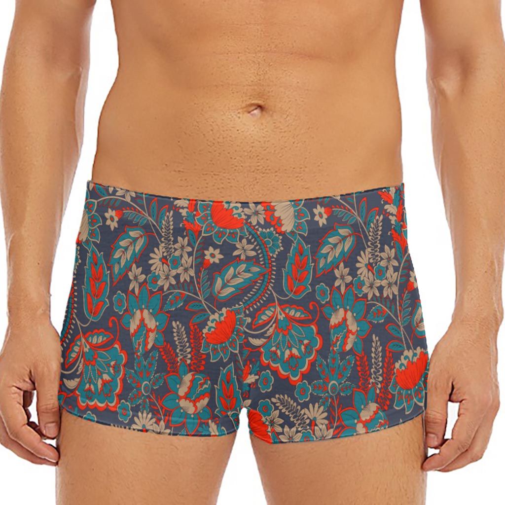 Retro Vintage Bohemian Floral Print Men's Short Boxer Briefs