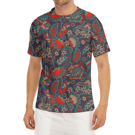 Retro Vintage Bohemian Floral Print Men's Short Sleeve Rash Guard