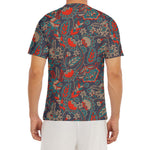 Retro Vintage Bohemian Floral Print Men's Short Sleeve Rash Guard