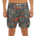 Retro Vintage Bohemian Floral Print Men's Split Running Shorts