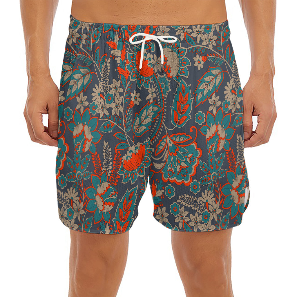 Retro Vintage Bohemian Floral Print Men's Split Running Shorts