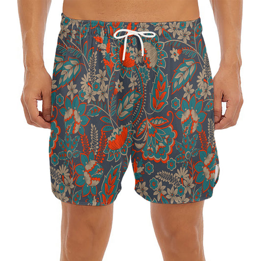 Retro Vintage Bohemian Floral Print Men's Split Running Shorts