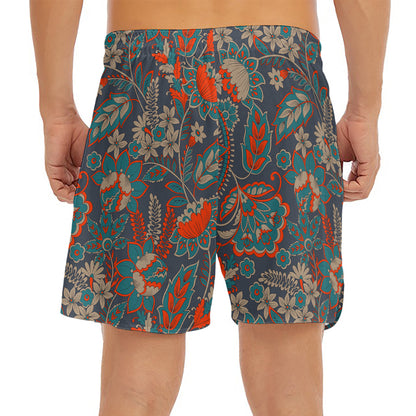 Retro Vintage Bohemian Floral Print Men's Split Running Shorts