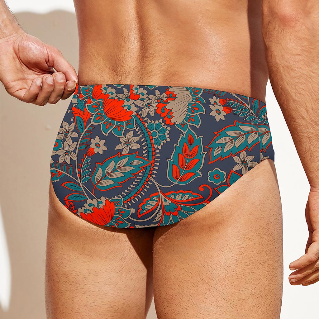 Retro Vintage Bohemian Floral Print Men's Swim Briefs