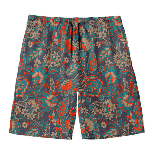 Retro Vintage Bohemian Floral Print Men's Swim Trunks