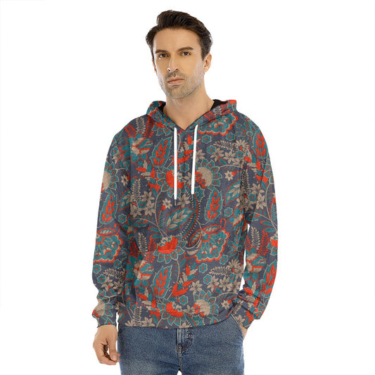 Retro Vintage Bohemian Floral Print Men's Velvet Pullover Hoodie
