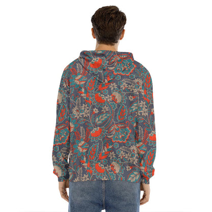 Retro Vintage Bohemian Floral Print Men's Velvet Pullover Hoodie